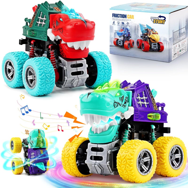 JODUDLR Dinosaur Toys for Kids 35 2 Monster Truck Toys for Ages 34 LightUp Sounds Toddler Boy Toy360 Rotating Push and Go Cars Kid BabyToy for 3 4 5 Year Old Boys Girls Christmas Birthday Gift - Image 3