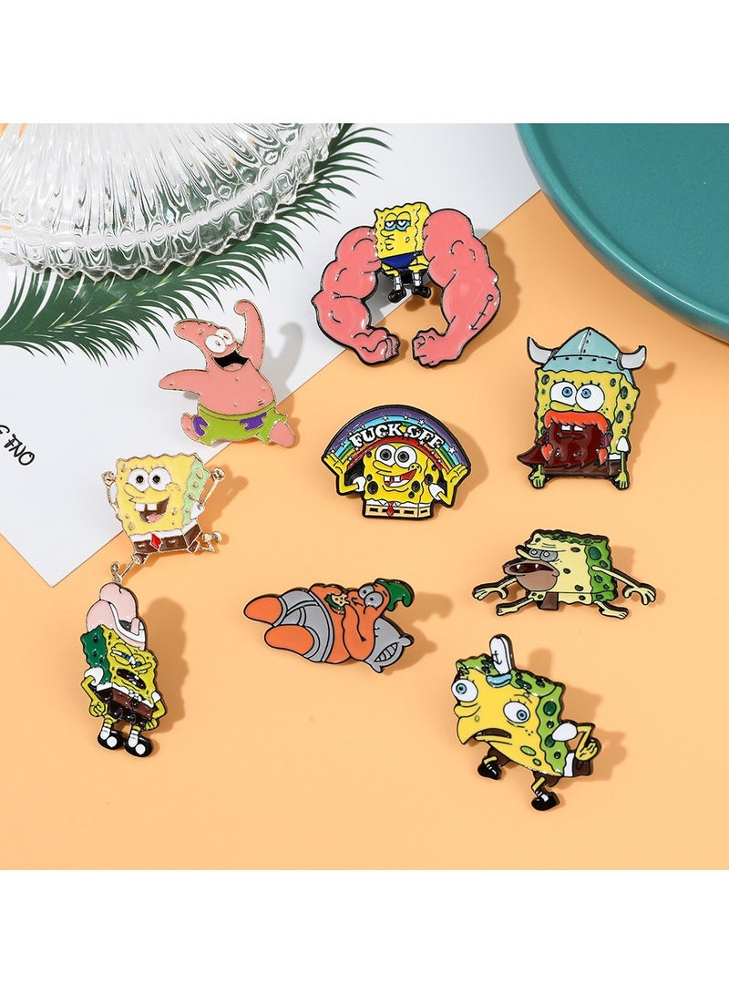 9-pack of cartoon SpongeBob Patrick metal badges, painted brooch accessories - Image 1