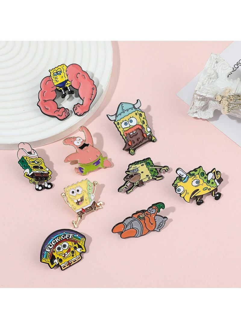 9-pack of cartoon SpongeBob Patrick metal badges, painted brooch accessories - Image 2