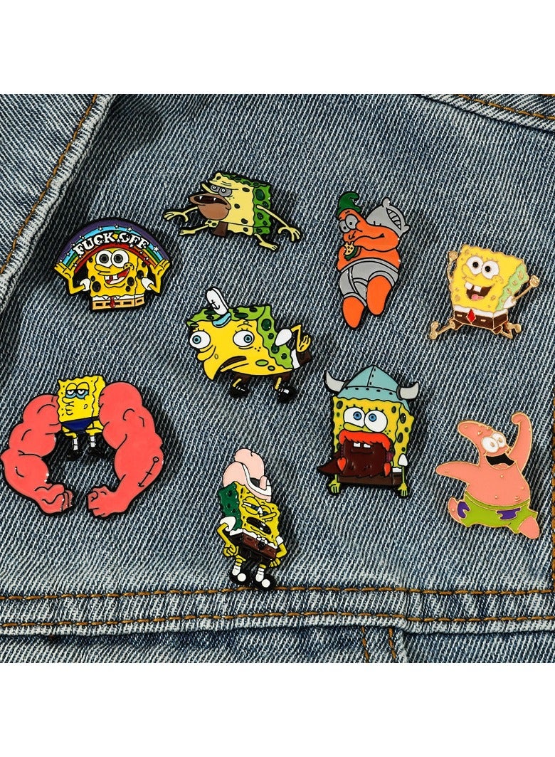 9-pack of cartoon SpongeBob Patrick metal badges, painted brooch accessories - Image 3