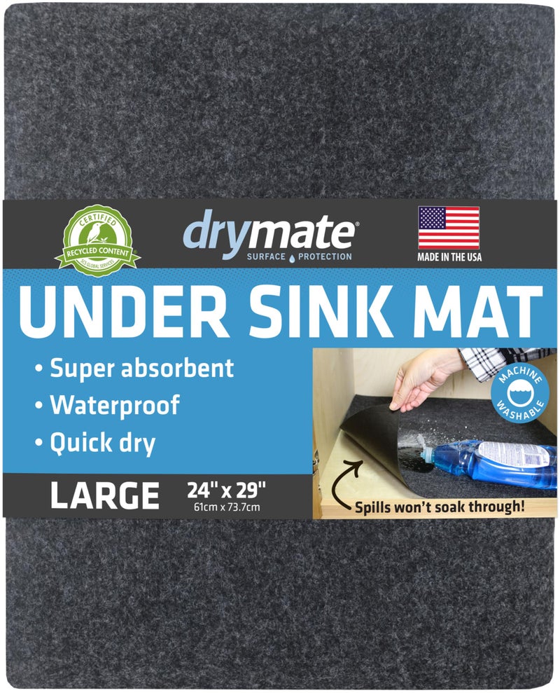 Drymate Premium Under Sink Mat, Waterproof Cabinet Protection Mats for Kitchen & Bathroom, Absorbent Shelf Liners, Slip-Resistant, Non-Adhesive, Machine Washable (USA Made)(24â€x29â€)(Charcoal) - Image 1