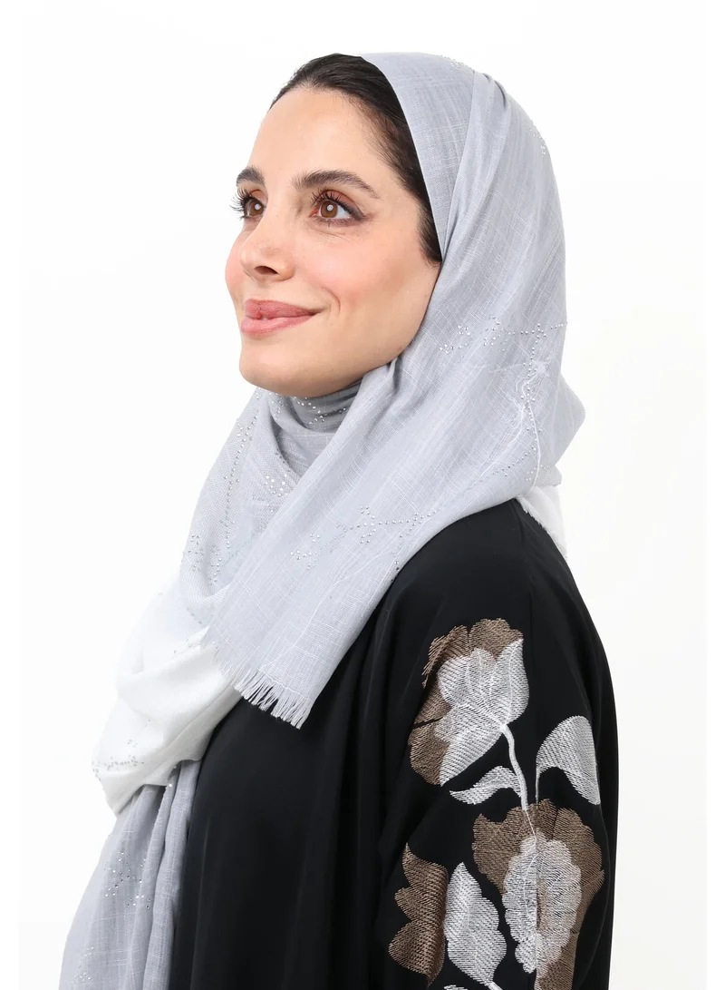 Jameela Premium Embellished Slub Cotton Scarf with Vine Crystal Strass (Silver Grey)