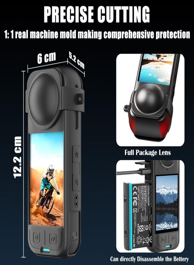 Action Pro Silicone Protective Case Cover with Lens Cap Compatible with Insta360 X5 Action Camera | Shockproof, Scratch Resistant (Black) - Image 5