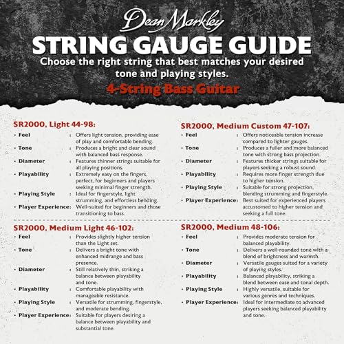 Dean Markley SR2000 Stainless Steel Bass Guitar Strings 4 String Set, 48-106 Medium 4 String Bass Guitar, Silky Smooth Bass Strings with Long Lasting and Full Tone, Made in the USA - Image 4