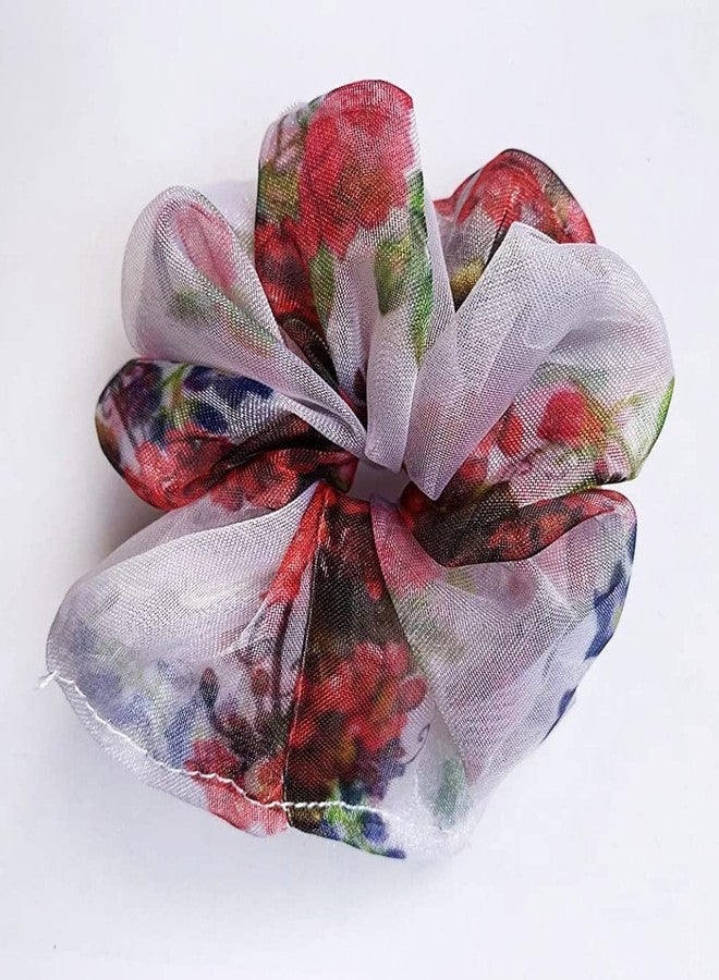 IBDA Pack of 04 Floral ORGANZA Colorful Elastic Hair Bands Organza Hair Scrunchies for Women Ponytail Holder - Image 3