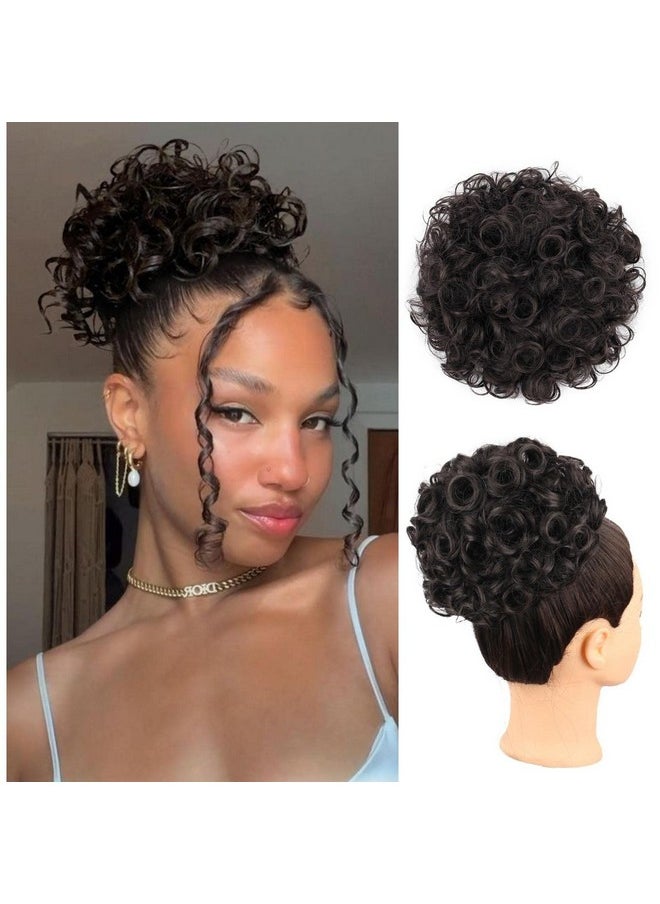 KRSI - Rsi 2 Hair Buns Hair Piece Clip In Hair Bun Extension Fake Bun Hair Pieces For Women Natural Black Messy Bun Hair Clip On Ponytails Drawstring Ponytail For Black Women Large Messy Curly Bun Wig - Image 1