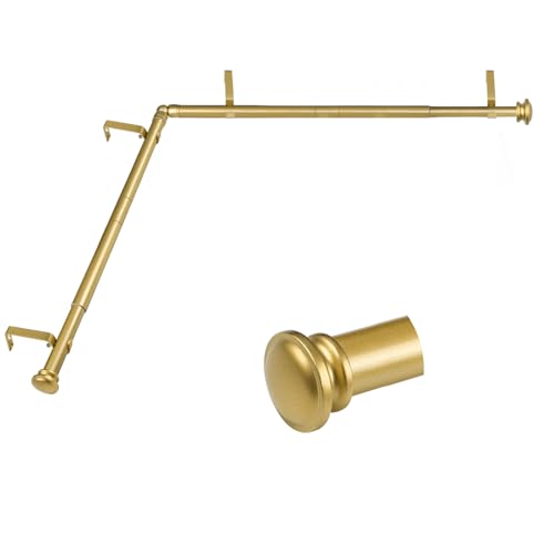 TONIAL Corner Curtain Rods, 32-86 Inch Center Rod for window, 20-82 Inch Side Rod for windows 3/4 Inch Decorative Drapery Rods with Small Cap Finial, Gold - Image 1