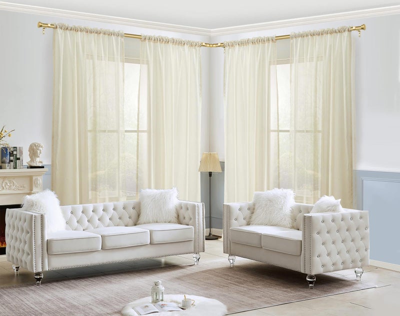 TONIAL Corner Curtain Rods, 32-86 Inch Center Rod for window, 20-82 Inch Side Rod for windows 3/4 Inch Decorative Drapery Rods with Small Cap Finial, Gold - Image 2