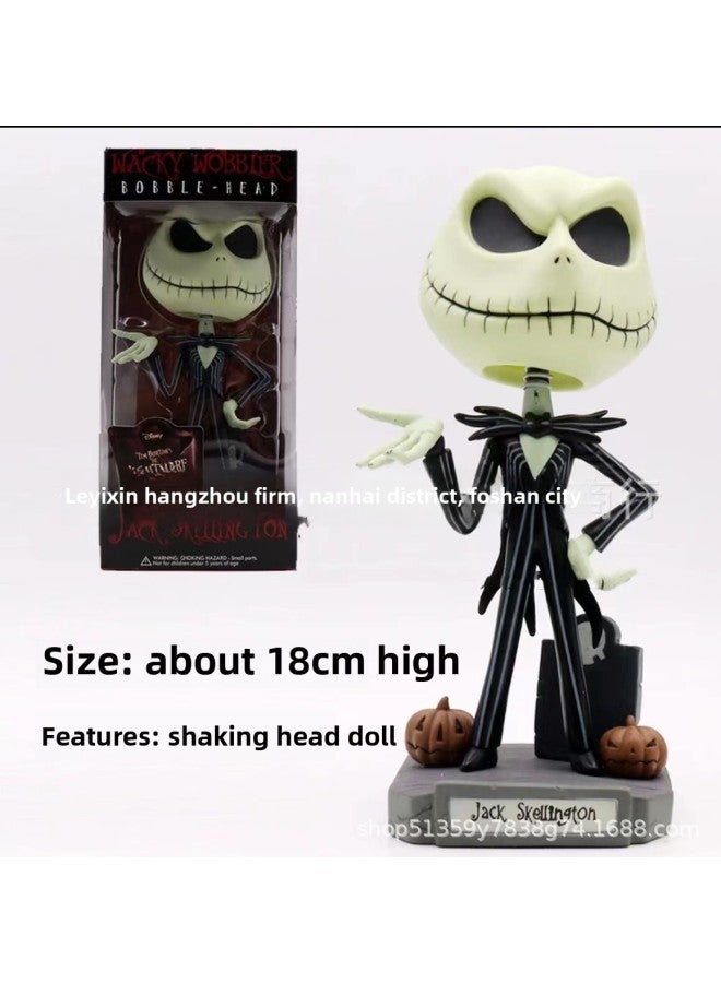 Loquat Night Horror Skull Horror Jack Hand-made Boxed Decoration Car Model Decoration Toy Doll-Color:Shaking Head Jack 18cm - Image 1