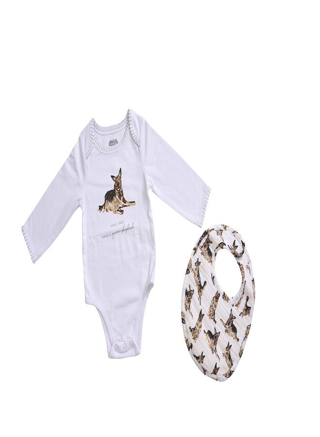 MUD PIE Baby Dog Breed Bodysuit and Bib Set, German Shepherd, 0-6 Months - Image 1