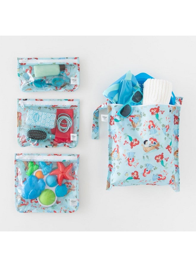 BUMKiNs Bumkins Disney Ariel Waterproof Wet Bag and Packing Pouches, TSA Airline Compliant, Pack for Baby, Travel, Swim Suit, Cloth Diapers, Pump Parts, Pool, Gym Clothes, Toiletry, Daycare, Zip Bag, 4-pc  - Image 1