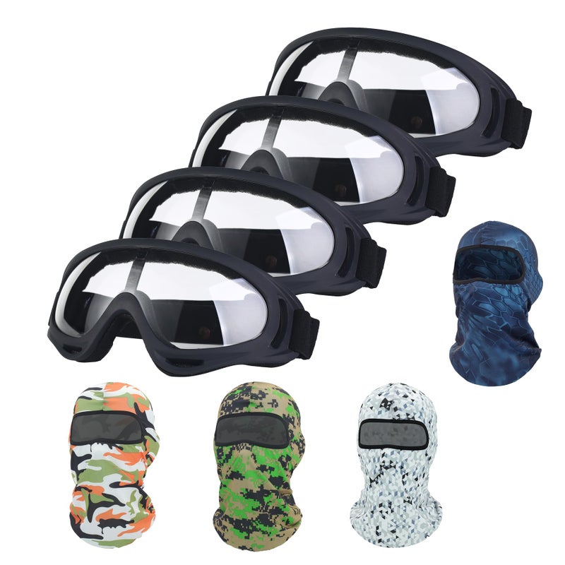 LJDJ Motorcycle Goggles  Set of 4  Dirt Bike ATV Motocross Tactical Combat Military Glasses with Balaclava Mask UV Protection Summer Cooling Neck Gaiter for Men Women