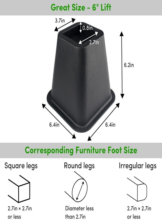 DEDU Bed Risers 6 Inch Heavy Duty 9 Pack, Furniture Risers for Sofas Oversized, Bed Furniture Risers with Non-Slip Pad Supports Up to 2200 Lbs for Bed, Couch, Desk, Chair (Black) - Image 2