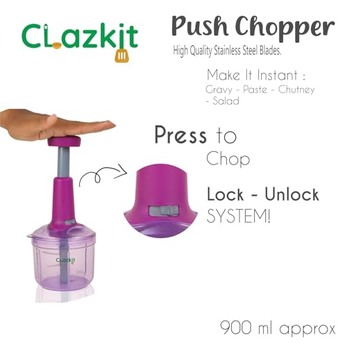 Clazkit Kitchenware Easy Working Push Hand Press Vegetable and Fruit Chopper/Cutter/Grinder/Slicer-900ml-Color May Vary - Image 5