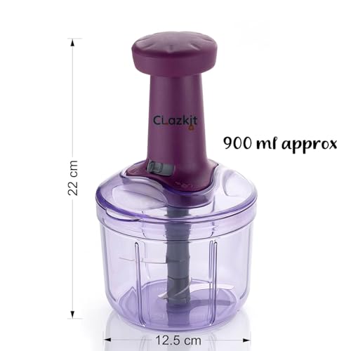 Clazkit Kitchenware Easy Working Push Hand Press Vegetable and Fruit Chopper/Cutter/Grinder/Slicer-900ml-Color May Vary - Image 4