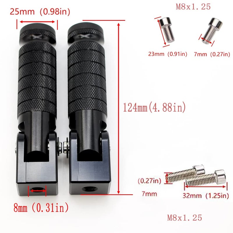 ONETEN Universal Motorcycle Bicycle Folding Foot Pegs 90 Degree Foldable Electric Motorbike Ebike For Super73 S2/ZX/RX/R/S Passenger Footrests Rearsets Rear Set Footpegs foot Rest Pedals M8 Install Bolts - Image 3