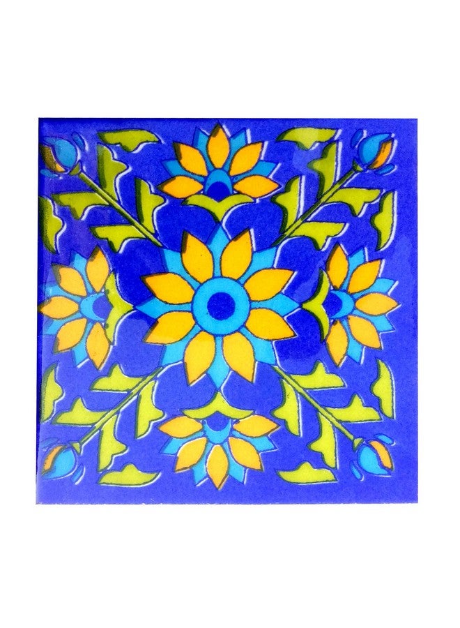 Shiv Kripa Blue Pottery Home Decorative Ceramic Tiles Backsplash Mural Panel for Kitchen Washroom Mosaic 4 x 4 Inch Pack of 6 (Multi) - Image 2
