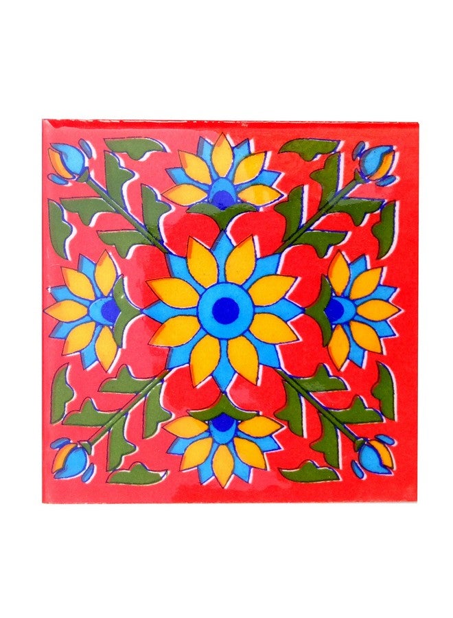 Shiv Kripa Blue Pottery Home Decorative Ceramic Tiles Backsplash Mural Panel for Kitchen Washroom Mosaic 4 x 4 Inch Pack of 6 (Multi) - Image 5