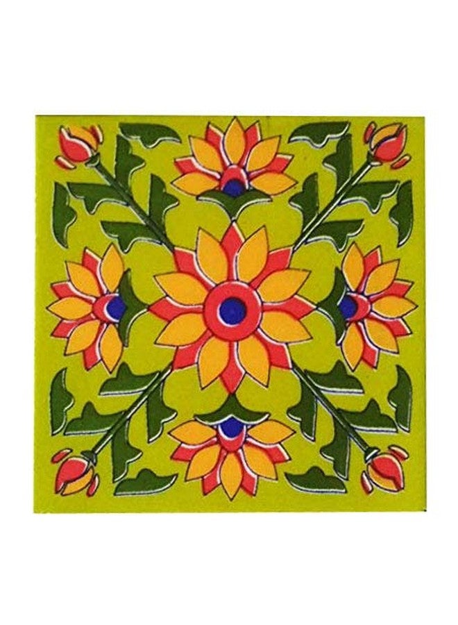 Shiv Kripa Blue Pottery Home Decorative Ceramic Tiles Backsplash Mural Panel for Kitchen Washroom Mosaic 4 x 4 Inch Pack of 6 (Multi) - Image 3