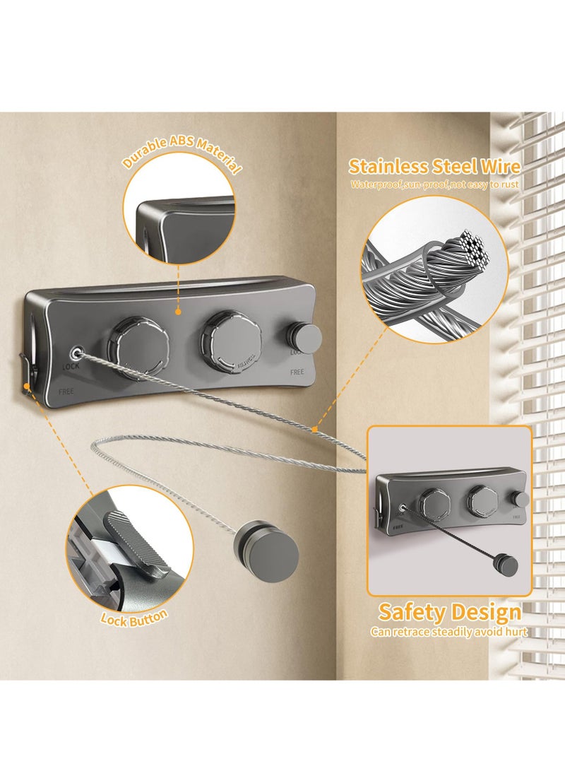 Retractable Clothesline Outdoor, 5.1M Wall Mounted Drying Rack Clothesline Indoor, Stainless Steel Wire Double Clothes Lines, Hanging Clothes line for Balcony, Bathroom, Courtyards, Laundry Rooms - Image 3