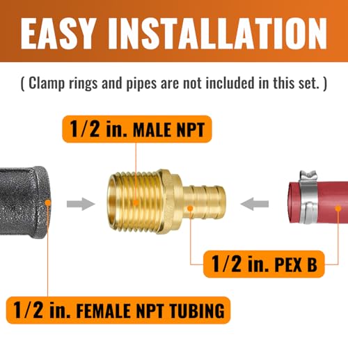 SUNGATOR Pex Fittings 1/2 Inch, 10-Pack 1/2" Pex Male Adapter, 1/2" NPT to 1/2" PEX, No Lead Brass, 1/2 Inch Pex Fittings For Pex Pipe, NSF, UPC Certified - Image 4