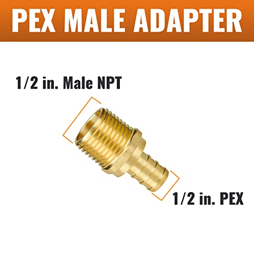 SUNGATOR Pex Fittings 1/2 Inch, 10-Pack 1/2" Pex Male Adapter, 1/2" NPT to 1/2" PEX, No Lead Brass, 1/2 Inch Pex Fittings For Pex Pipe, NSF, UPC Certified - Image 2