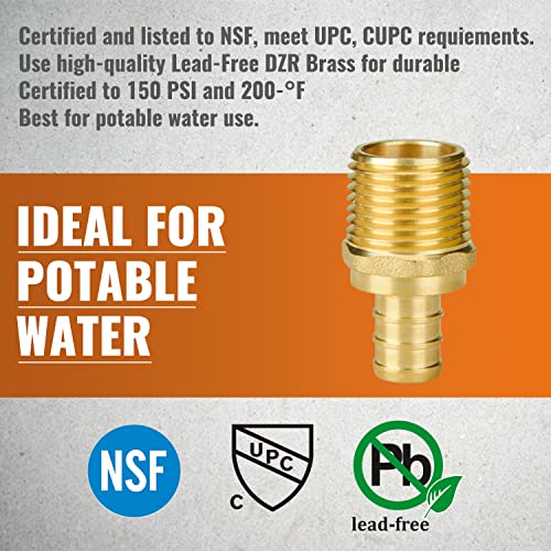 SUNGATOR Pex Fittings 1/2 Inch, 10-Pack 1/2" Pex Male Adapter, 1/2" NPT to 1/2" PEX, No Lead Brass, 1/2 Inch Pex Fittings For Pex Pipe, NSF, UPC Certified - Image 5