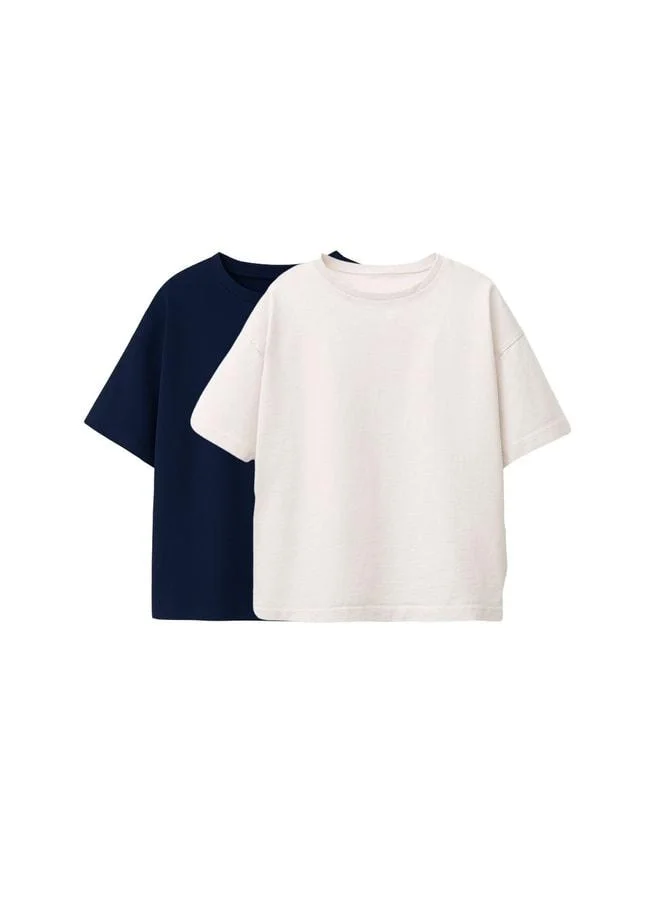 Zuzunga Basic 2-Piece Unisex Bike Neck T-Shirt ( Navy - White ).