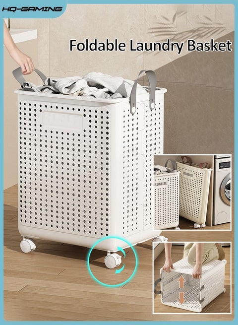 Foldable Laundry Basket, Large Capacity Portable Dirty Laundry Basket with Wheels, Lightweight Foldable Laundry Bin, Space-Saving Laundry Hamper, for Home, Laundry, Travel