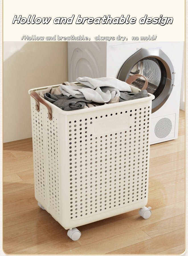 Foldable Laundry Basket, Large Capacity Portable Dirty Laundry Basket with Wheels, Lightweight Foldable Laundry Bin, Space-Saving Laundry Hamper, for Home, Laundry, Travel