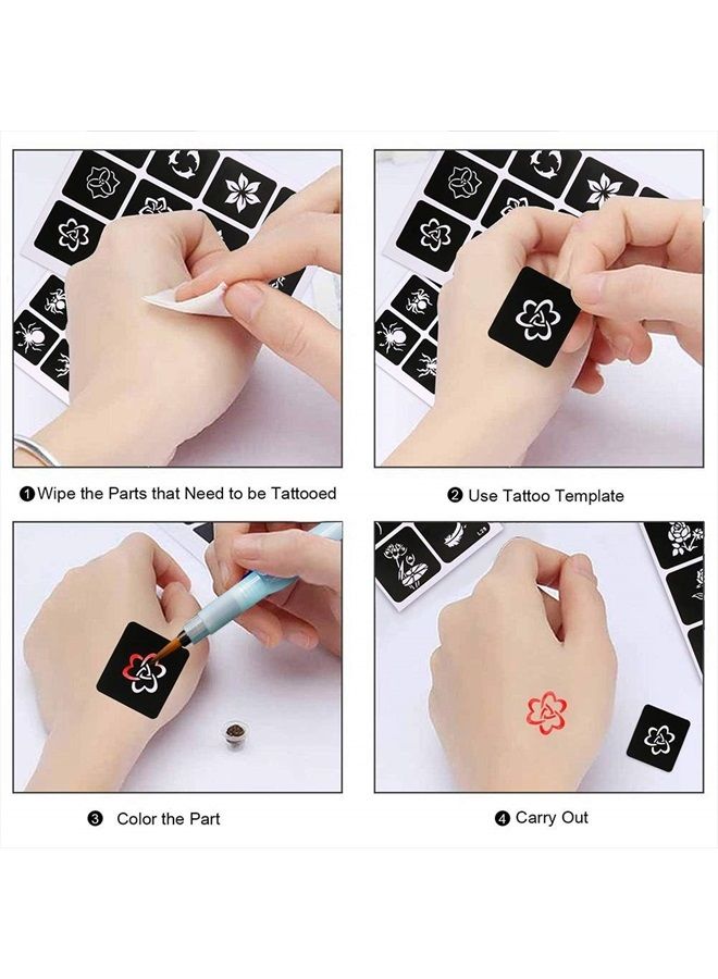 Koogel 524 PCS Semi Permanent Tattoo, 20 Sheets Henna Women Tattoo Stencil Temporary Tattoo Stickers for Face Paint Body Art - Image 3