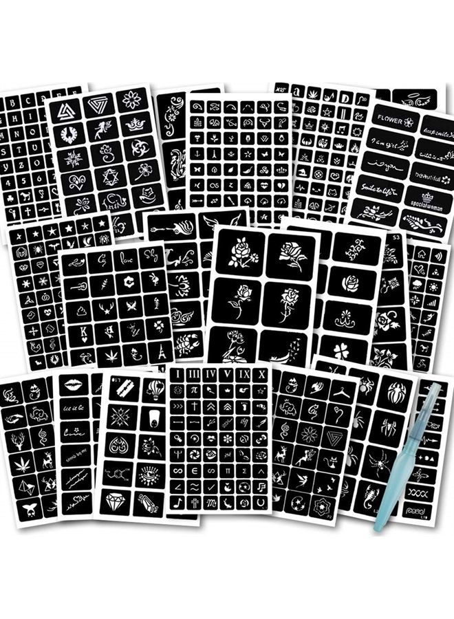 Koogel 524 PCS Semi Permanent Tattoo, 20 Sheets Henna Women Tattoo Stencil Temporary Tattoo Stickers for Face Paint Body Art - Image 1