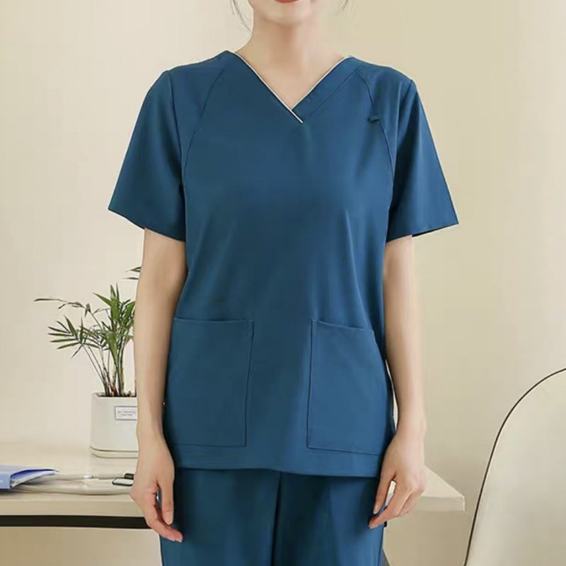 Quick-Drying Hand-Washing Clothes Surgical Clothes Elastic Womens Short-Sleeved Operating Room Nurse Work Clothes High-End Doctors Hand-Brushing Clothes Long-Sleeved Men's Peacock Blue Short-Sleeve suit 