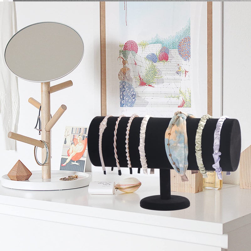 Coward T-Bar Beige Headband Holder Organizer,Hairband Display Stand,Hairband Storage Rack for Girls And Women (detachable black velvet) - Image 5