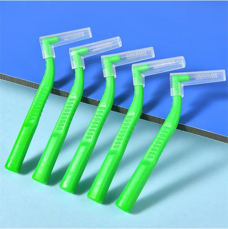 l&wen L-Shaped Interdental Brushes Set, Easy Daily Non-Slip Dental Toothpick Floss for Braces 10PCS (0.8mm, Green) - Image 2