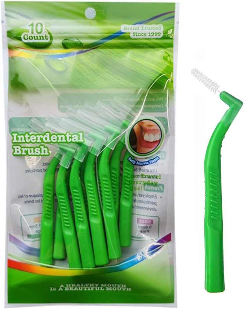 l&wen L-Shaped Interdental Brushes Set, Easy Daily Non-Slip Dental Toothpick Floss for Braces 10PCS (0.8mm, Green) - Image 1