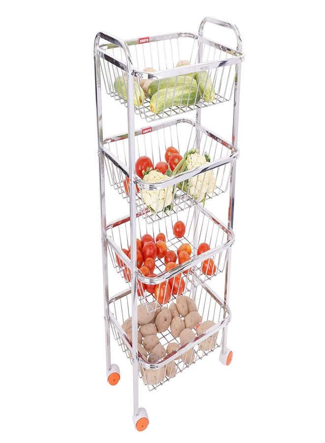 DHSVS Stainless Steel Square Fruit & Vegetable Trolley/Multipurpose Kitchen Rack/Cutlery Storage Rack/Dish Rack (Square Trolley-4 Layer SIZE- L*B*H(12 * 14 * 36 INCH) WT-3.90 KG - Image 1
