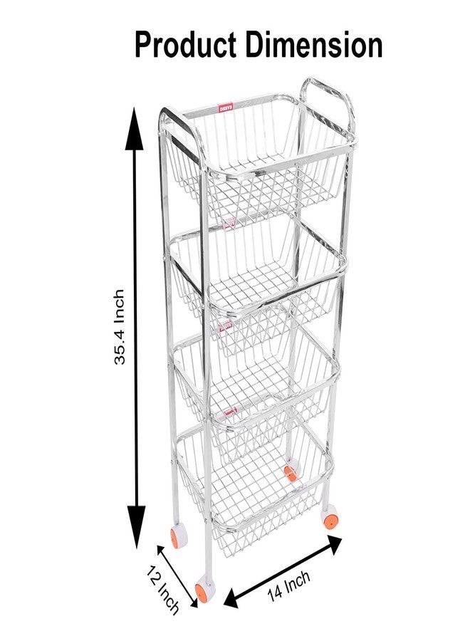 DHSVS Stainless Steel Square Fruit & Vegetable Trolley/Multipurpose Kitchen Rack/Cutlery Storage Rack/Dish Rack (Square Trolley-4 Layer SIZE- L*B*H(12 * 14 * 36 INCH) WT-3.90 KG - Image 2