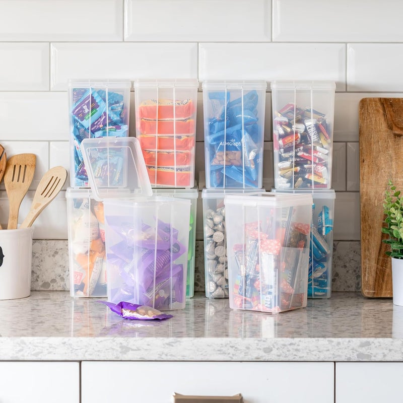 IrisUSA Vertical Plastic Flip Top Storage Containers Bins with Lids for Pantry, Home, Office, Organization, Medium, Stackable Hinged Organizer with Latches, Clear, 10 Pack - Image 3