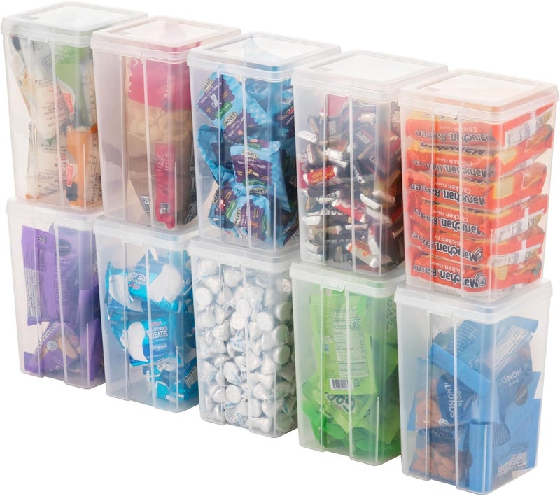 IrisUSA Vertical Plastic Flip Top Storage Containers Bins with Lids for Pantry, Home, Office, Organization, Medium, Stackable Hinged Organizer with Latches, Clear, 10 Pack - Image 1