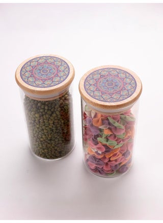 Airtight 100% Borosilicate Glass Jars with Printed Bamboo Lid (Set of 2, 300ml) | Glass Container for Kitchen Storage | Kitchen Containers Set Glass | Air Tight Glass Jar with Wooden Lid - pzsku/ZE881EB22E6C52D72A829Z/45/_/1735648240/8f4a2f28-a145-4d4e-b408-90710f638818