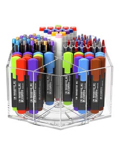 Rose Pen Pencil Holder 6 Compartments, Multi-capacity Marker Storage Art Supply Organizer, 360° Rotating Clear Pencil Cup Makeup Brush Organizer for Desk  - Image 1
