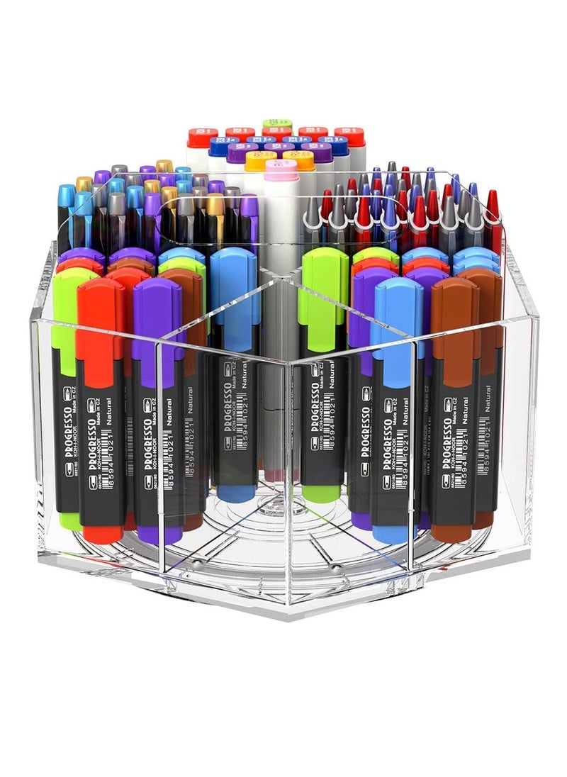 Rose Pen Pencil Holder 6 Compartments, Multi-capacity Marker Storage Art Supply Organizer, 360° Rotating Clear Pencil Cup Makeup Brush Organizer for Desk  - Image 1
