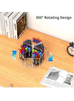 Rose Pen Pencil Holder 6 Compartments, Multi-capacity Marker Storage Art Supply Organizer, 360° Rotating Clear Pencil Cup Makeup Brush Organizer for Desk  - Image 4