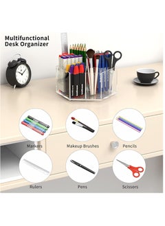 Rose Pen Pencil Holder 6 Compartments, Multi-capacity Marker Storage Art Supply Organizer, 360° Rotating Clear Pencil Cup Makeup Brush Organizer for Desk  - Image 5