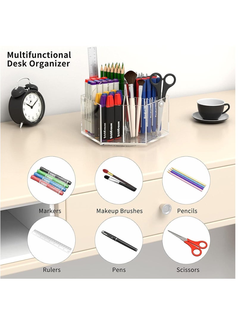 Rose Pen Pencil Holder 6 Compartments, Multi-capacity Marker Storage Art Supply Organizer, 360° Rotating Clear Pencil Cup Makeup Brush Organizer for Desk  - Image 5