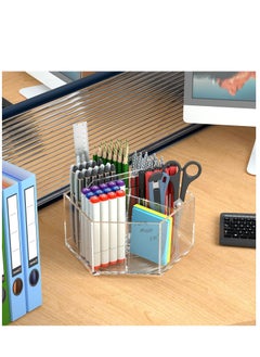 Rose Pen Pencil Holder 6 Compartments, Multi-capacity Marker Storage Art Supply Organizer, 360° Rotating Clear Pencil Cup Makeup Brush Organizer for Desk  - Image 3