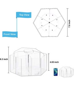 Rose Pen Pencil Holder 6 Compartments, Multi-capacity Marker Storage Art Supply Organizer, 360° Rotating Clear Pencil Cup Makeup Brush Organizer for Desk  - Image 2
