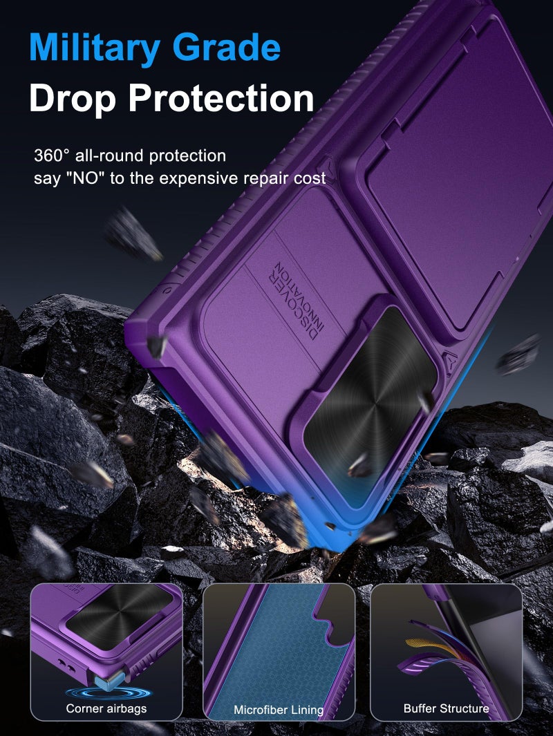 Vihibii for Samsung Galaxy S24 Ultra Case with Card Holder (4 Cards) & Slide Camera Cover & Kickstand, Shockproof Rugged Hard Back & TPU Soft Edge Wallet Case for Galaxy S24 Ultra (Dark Purple) - Image 5
