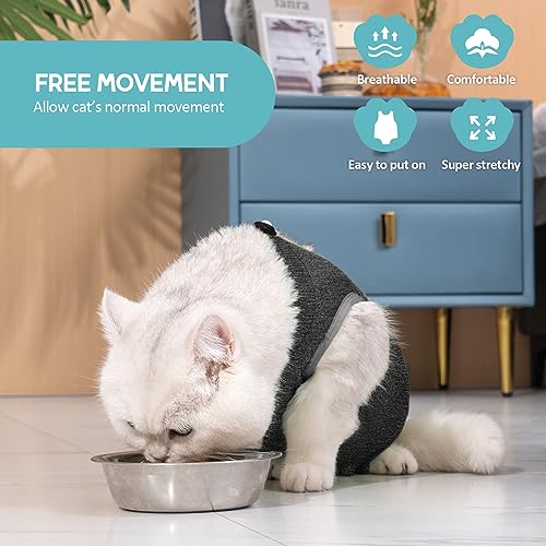Avont Cat Recovery Suit Kitten Onesie for Cats After Surgery Cone of Shame Alternative Surgical Spay Suit for Female Cat PostSurgery or Skin Diseases Protection DarkgreyL - Image 3